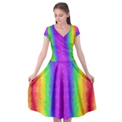 Vertically Striped Painted Rainbow Cap Sleeve Wrap Front Dress by Brini