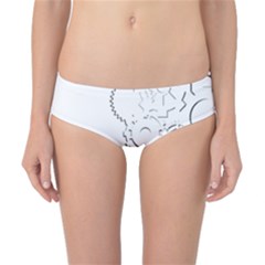 White Gears Asymmetrical (with Border) Classic Bikini Bottoms by Brini