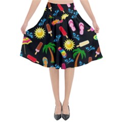 Beach Pattern Flared Midi Skirt