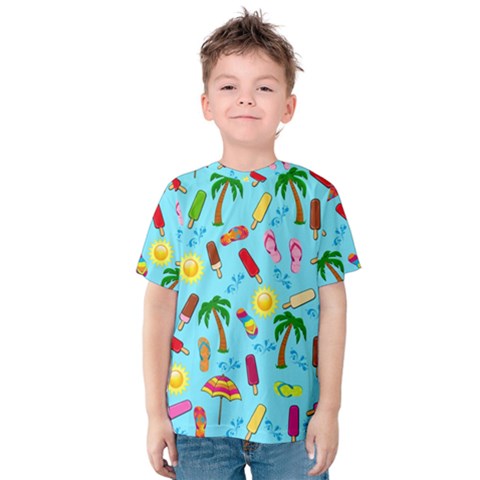 Beach Pattern Kids  Cotton Tee by Valentinaart