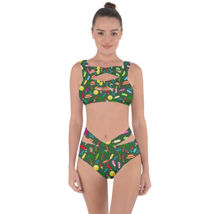 Beach Pattern Bandaged Up Bikini Set 