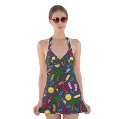 Beach Pattern Halter Swimsuit Dress by Valentinaart