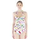 Beach Pattern Halter Swimsuit View1