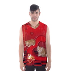 Cute, Playing Kitten With Hearts Men s Basketball Tank Top by FantasyWorld7