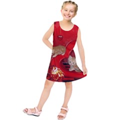 Cute, Playing Kitten With Hearts Kids  Tunic Dress by FantasyWorld7