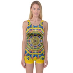 Happy Fantasy Earth Mandala One Piece Boyleg Swimsuit by pepitasart