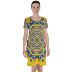 Happy Fantasy Earth Mandala Short Sleeve Nightdress by pepitasart