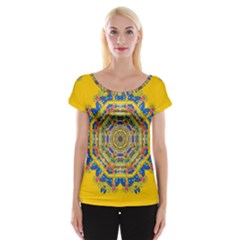 Happy Fantasy Earth Mandala Cap Sleeve Tops by pepitasart