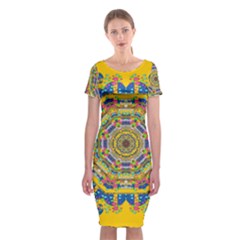 Happy Fantasy Earth Mandala Classic Short Sleeve Midi Dress by pepitasart