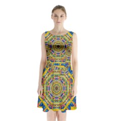 Happy Fantasy Earth Mandala Sleeveless Waist Tie Chiffon Dress by pepitasart