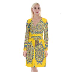 Happy Fantasy Earth Mandala Long Sleeve Velvet Front Wrap Dress by pepitasart