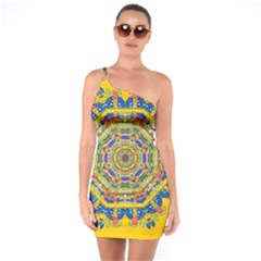 Happy Fantasy Earth Mandala One Soulder Bodycon Dress by pepitasart