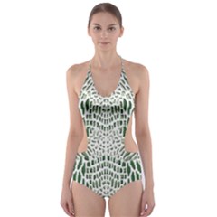 Green Snake Texture Cut-out One Piece Swimsuit