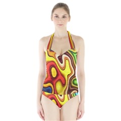 Colorful 3d Shapes                     Women s Halter One Piece Swimsuit