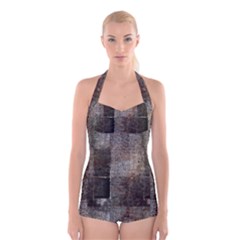 Concrete Grunge Texture                             Boyleg Halter Swimsuit