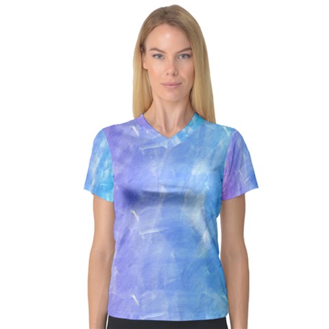 Blue Purple Watercolors                     Women s V-neck Sport Mesh Tee by LalyLauraFLM