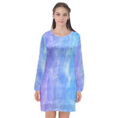 Blue purple watercolors               Long Sleeve Chiffon Shift Dress