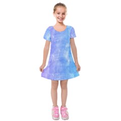 Blue purple watercolors                         Kids  Short Sleeve Velvet Dress