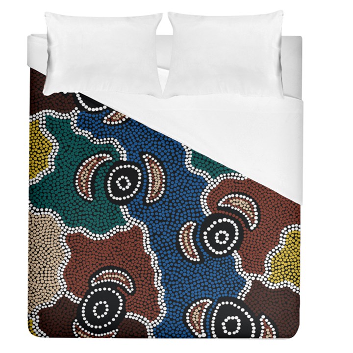 Aboriginal Art - Riverside Dreaming Duvet Cover (Queen Size)