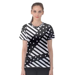 Ambiguous Stripes Line Polka Dots Black Women s Sport Mesh Tee