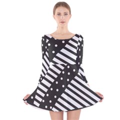 Ambiguous Stripes Line Polka Dots Black Long Sleeve Velvet Skater Dress by Mariart