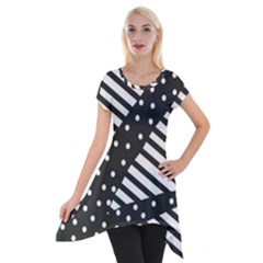 Ambiguous Stripes Line Polka Dots Black Short Sleeve Side Drop Tunic