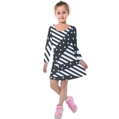 Ambiguous Stripes Line Polka Dots Black Kids  Long Sleeve Velvet Dress by Mariart