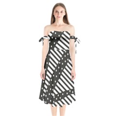 Ambiguous Stripes Line Polka Dots Black Shoulder Tie Bardot Midi Dress