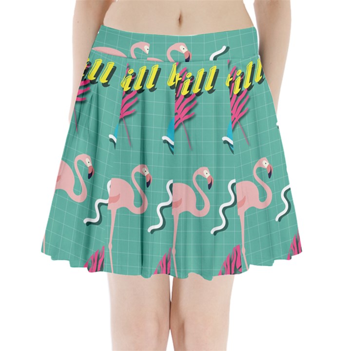 Behance Feelings Beauty Flamingo Bird Still Life Leaf Green Pink Red Pleated Mini Skirt