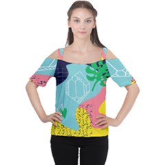 Behance Feelings Beauty Waves Blue Yellow Pink Green Leaf Women s Cutout Shoulder Tee