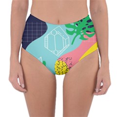 Behance Feelings Beauty Waves Blue Yellow Pink Green Leaf Reversible High-waist Bikini Bottoms