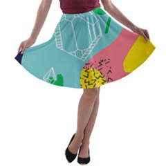 Behance Feelings Beauty Waves Blue Yellow Pink Green Leaf A-line Skater Skirt by Mariart