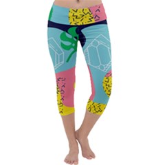 Behance Feelings Beauty Waves Blue Yellow Pink Green Leaf Capri Yoga Leggings