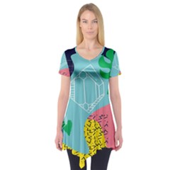 Behance Feelings Beauty Waves Blue Yellow Pink Green Leaf Short Sleeve Tunic  by Mariart