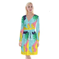 Behance Feelings Beauty Waves Blue Yellow Pink Green Leaf Long Sleeve Velvet Front Wrap Dress by Mariart