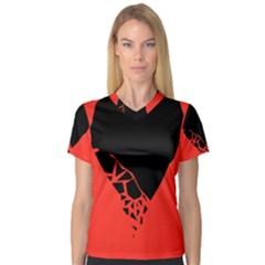 Broken Heart Tease Black Red Women s V-neck Sport Mesh Tee