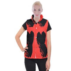 Broken Heart Tease Black Red Women s Button Up Puffer Vest