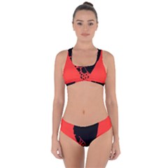 Broken Heart Tease Black Red Criss Cross Bikini Set by Mariart