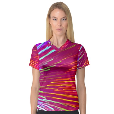 Zoom Colour Motion Blurred Zoom Background With Ray Of Light Hurtling Towards The Viewer Women s V-neck Sport Mesh Tee by Mariart