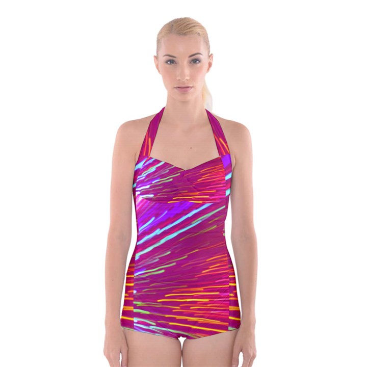 Zoom Colour Motion Blurred Zoom Background With Ray Of Light Hurtling Towards The Viewer Boyleg Halter Swimsuit 