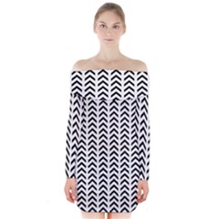 Chevron Triangle Black Long Sleeve Off Shoulder Dress by Mariart