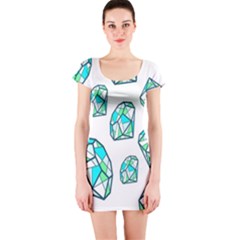 Brilliant Diamond Green Blue White Short Sleeve Bodycon Dress