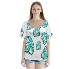 Brilliant Diamond Green Blue White Flutter Sleeve Top by Mariart