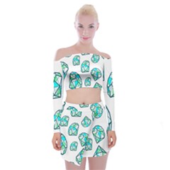 Brilliant Diamond Green Blue White Off Shoulder Top With Skirt Set