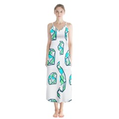 Brilliant Diamond Green Blue White Button Up Chiffon Maxi Dress by Mariart