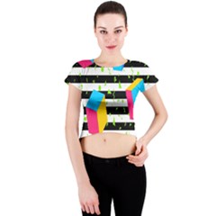 Cube Line Polka Dots Horizontal Triangle Pink Yellow Blue Green Black Flag Crew Neck Crop Top by Mariart