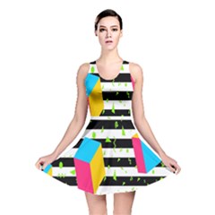 Cube Line Polka Dots Horizontal Triangle Pink Yellow Blue Green Black Flag Reversible Skater Dress by Mariart