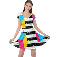 Cube Line Polka Dots Horizontal Triangle Pink Yellow Blue Green Black Flag Cap Sleeve Dresses by Mariart