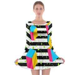 Cube Line Polka Dots Horizontal Triangle Pink Yellow Blue Green Black Flag Long Sleeve Skater Dress by Mariart