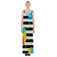 Cube Line Polka Dots Horizontal Triangle Pink Yellow Blue Green Black Flag Maxi Thigh Split Dress by Mariart